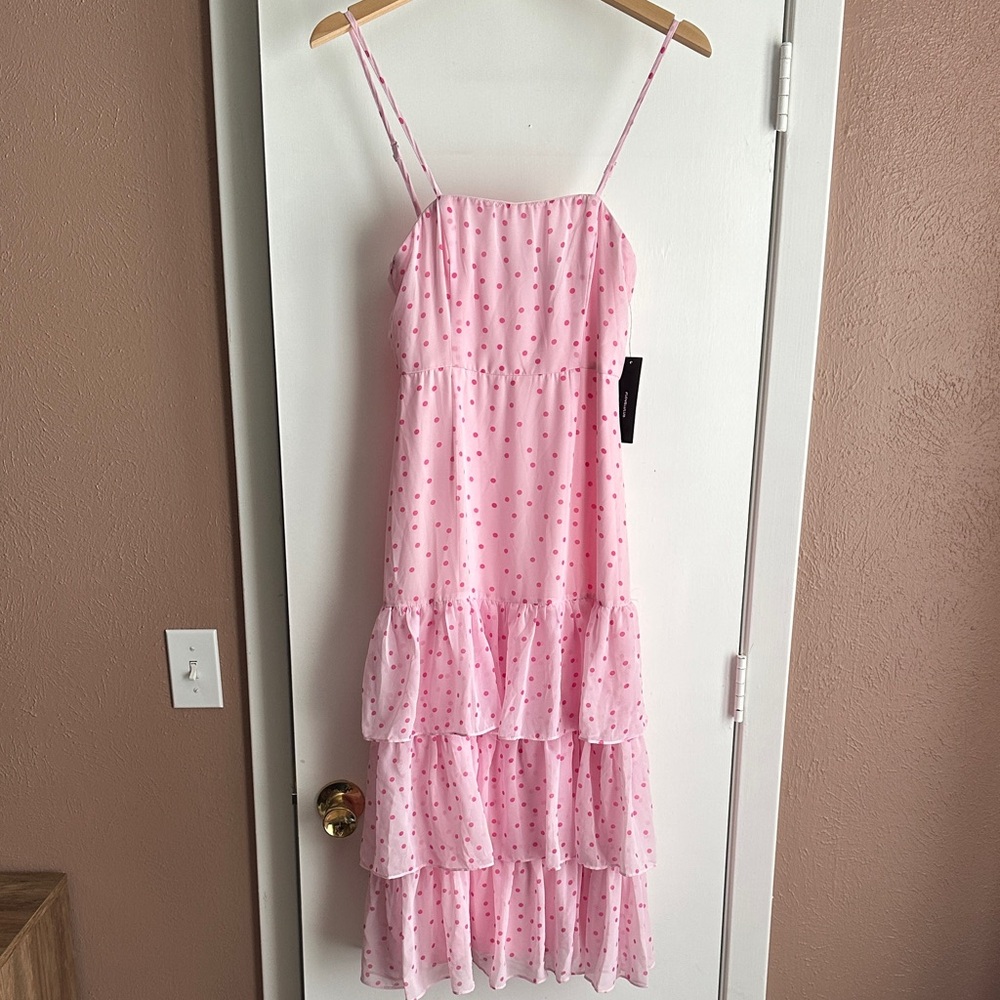 NWT Lulu's Pink Polka Dot Midi Dress